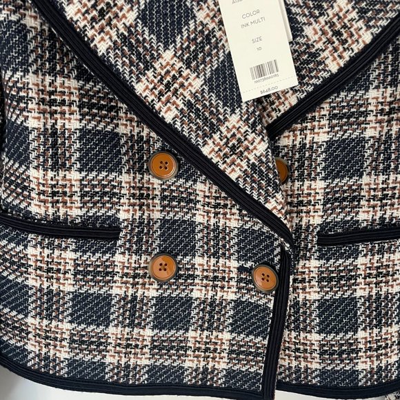 Veronica Beard Aise Cropped Jacket Textured Plaid Ink Multi Oversized Lapels - Picture 8 of 10